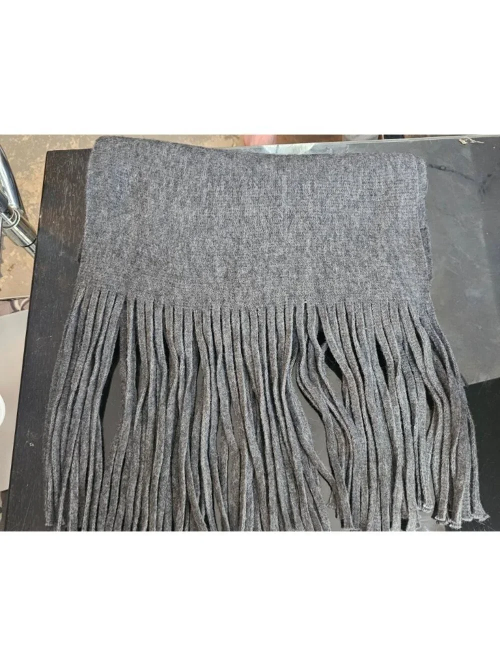 Lucky Brand Gray Fringe Knit Scarf Polyester & Acrylic Blend Soft & Stylish